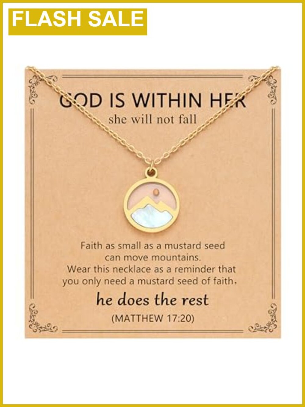 14K Gold Plated Mustard Seed Faith Necklace Rolo Chain Christian Gift